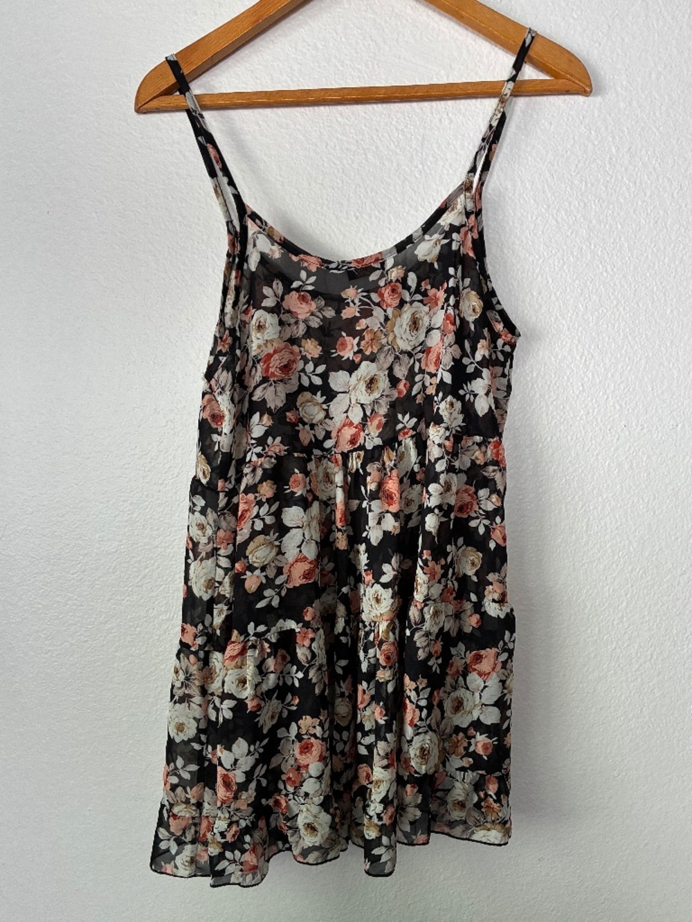 POETRY Sheer Dark Floral Tiered Top Sz Small Romantic Feminine Fairy